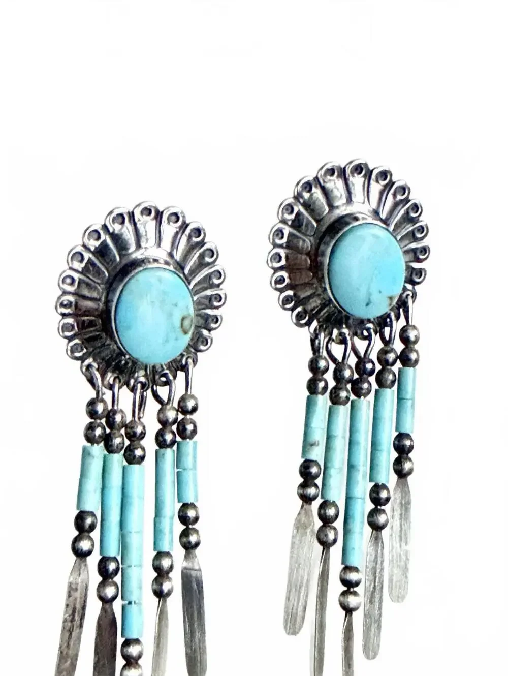 VTG Q.T Quoc Southwest 925 Turquoise Dangle Earrings 2.25” - Picture 2 of 6